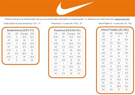 nike youth shoe sizes